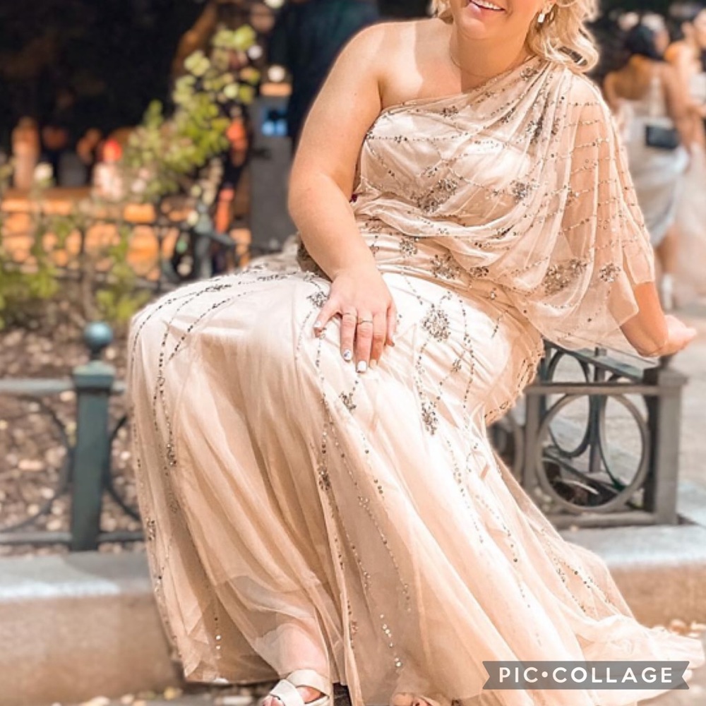 PLUS SIZE Adrianna Papell one shoulder gown - Picture 15 of 16